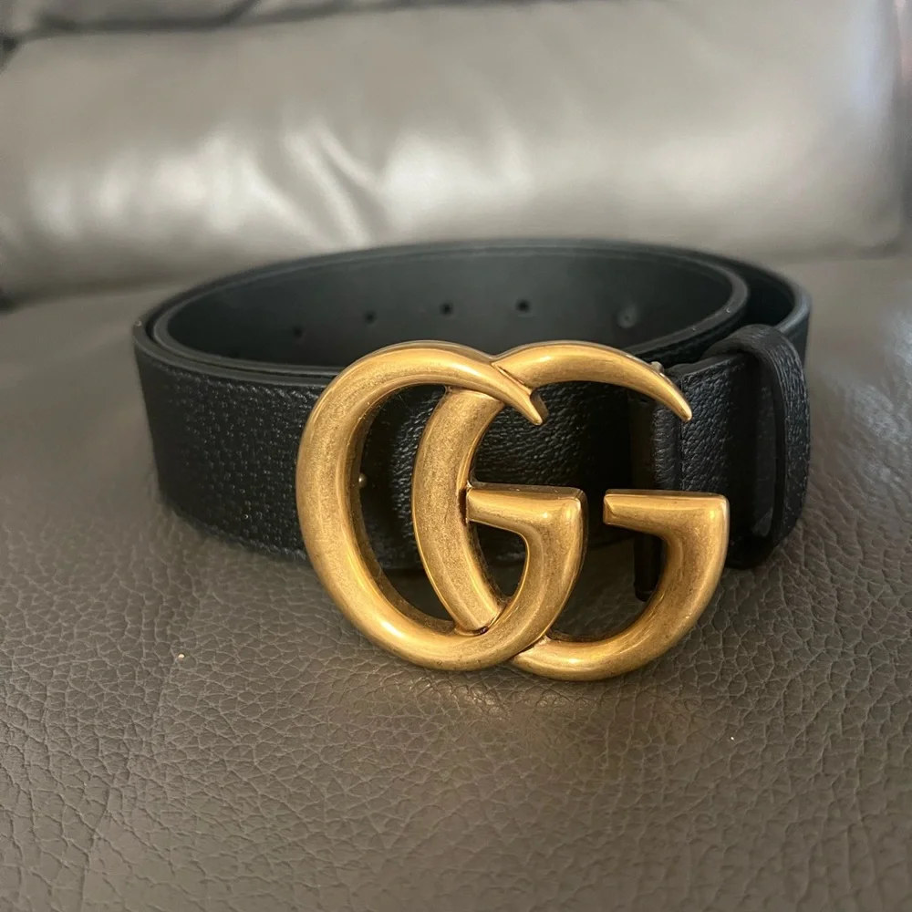 Sold- Authentic Gucci Marmont Large Black Leather GG Belt - Picture 6 of 9
